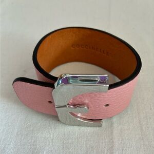 Coccinelle Light Pink Leather Bangle Bracelet with Silver Buckle